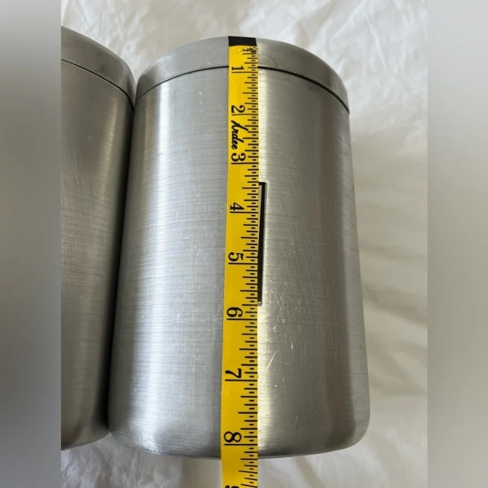 Vintage 1950s MCM Kitchen Aluminum Canisters Lids | Flour And Sugar - Picture 8 of 12
